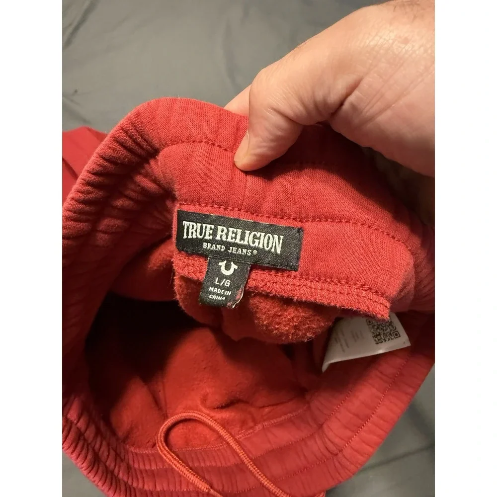 True Religion Men's Large‎ Sweatsuit Set Jogger and Pullover Hoodie, Red, Buddha